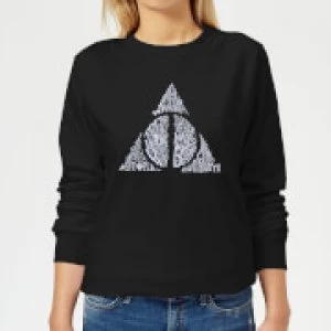 Image of Harry Potter Deathly Hallows Text Womens Sweatshirt - Black