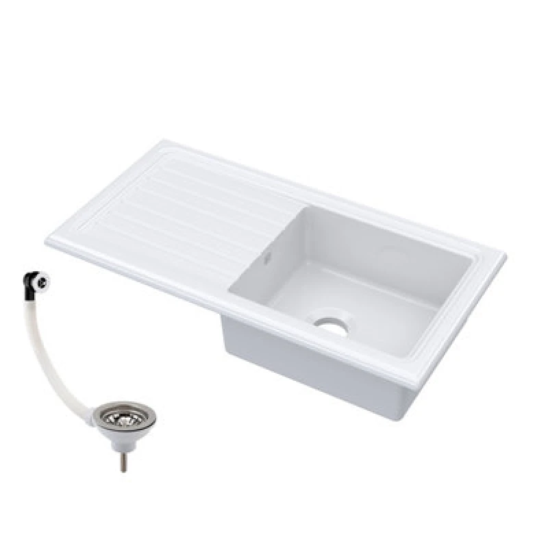 Image of Balterley Single Bowl Fireclay Inset Kitchen Sink & Drainer, Waste, 1010mm White