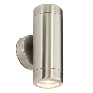Image of Outdoor Wall IP65 7W Marine Grade Brushed Stainless Steel & Clear Glass 2 Light Dimmable IP65 - GU10