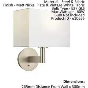 Image of Loops - Wall Light Matt Nickel Plate & Vintage White Fabric 60W E27 gls e10655