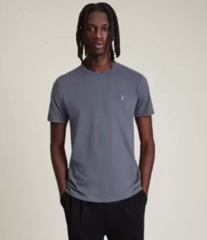 Image of AllSaints Mens Brace Contrast Crew T-Shirt, Deep Space Blue, Size: S