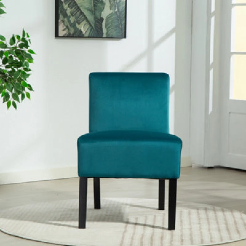Image of Artemis Home Valina Velvet Fabric Armless Accent in Teal Teal Unisex