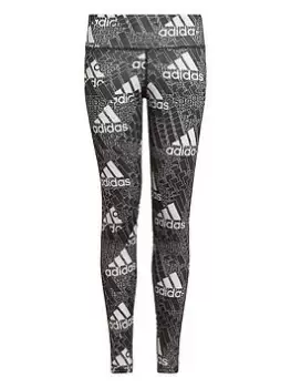 Image of adidas Designed 2 Move Junior Girls Big Logo Leggings - Black, Size 9-10 Years
