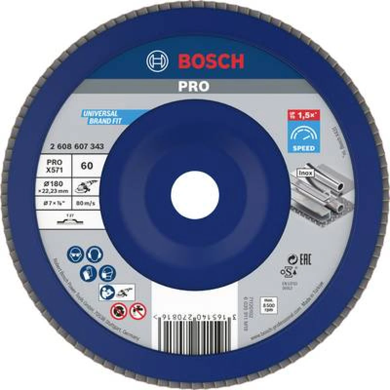 Image of Bosch Professional Flap Disc X571 - Best For Metal (D 180mm, G 60, Straight)