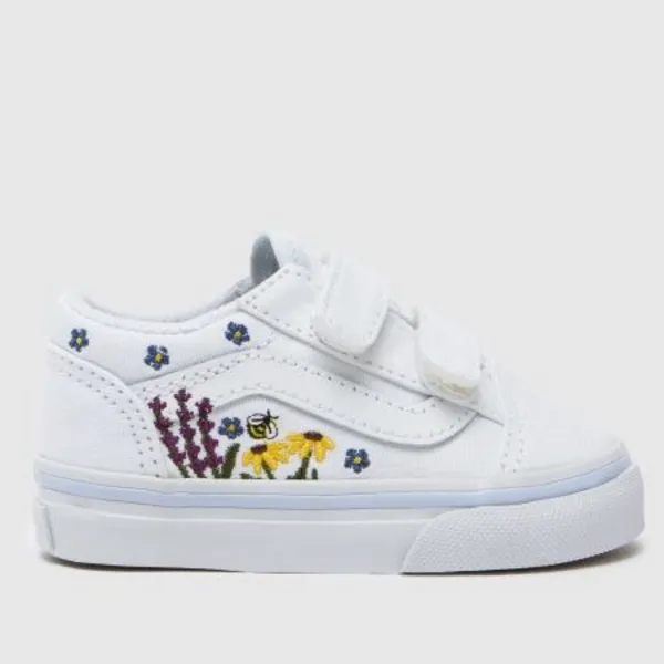Image of Vans white multi old skool floral embroidery Girls Toddler trainers White Multi UK 7 (EU 24)