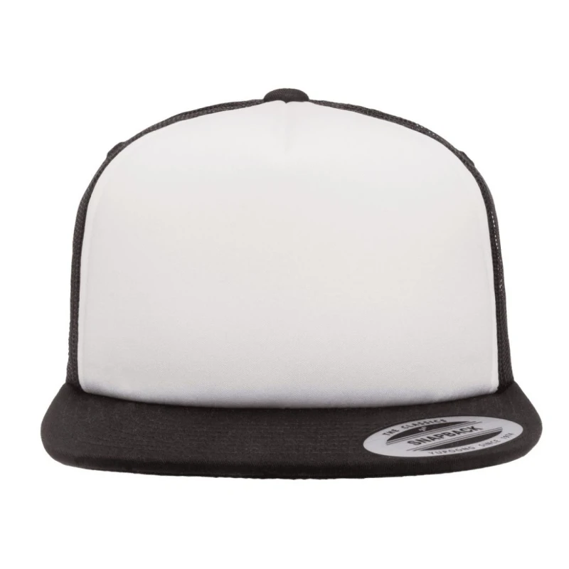 Image of Flexfit by Yupoong Mens Foam Trucker Cap With White Front in Black Male One Size
