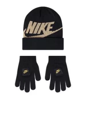 Image of Nike Nan Cropped Futura Beanie Set, Black/Gold