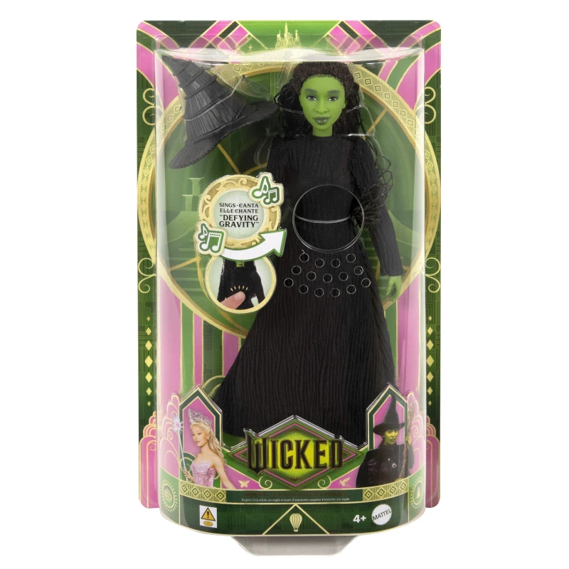 Image of Mattel Wicked Singing Elphaba Fashion Doll & Accessories Posable with Movie-Inspired Look & Removable Outfit Sings “Defying Gravity JLG48