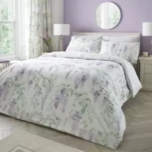Image of Wisteria Floral Print Reversible Easy Care Duvet Cover Set, Lilac, Single - Dreams&drapes