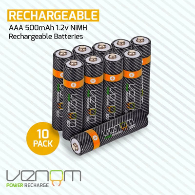 Image of Venom Rechargeable AAA Batteries (10-Pack) Black unisex