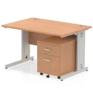 Image of Impulse 1200 Straight Wire Managed Workstation 500 Two drawer mobile Pedestal Bundle Oak