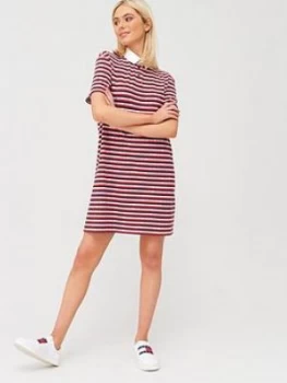 Image of Tommy Jeans Stripe Polo Dress - Red