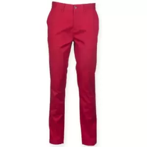 Image of Front Row Mens Cotton Rich Stretch Chino Trousers (30R) (Vintage Red)