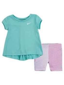 Image of Nike Younger Girls 2 Piece Tunic Top and Biker Shorts Set - Blue, Size 24 Months