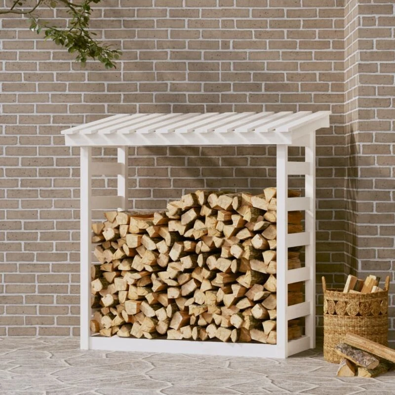Image of vidaXL Firewood Rack White 108x64.5x110cm Solid Wood Pine, White 822438