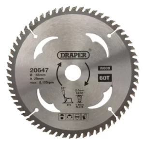 Image of Draper TCT Circular Saw Blade for Wood, 165 x 20mm, 60T