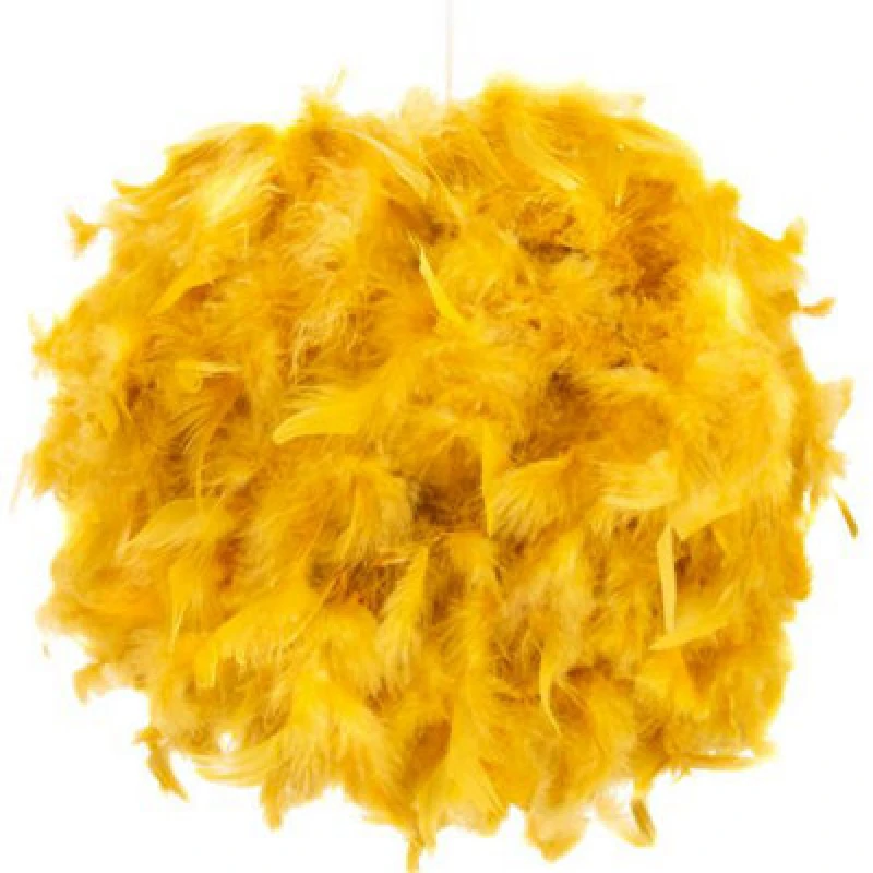 Image of Happy Homewares Contemporary And Unique Large Ochre Real Feather Decorated Pendant Light Shade