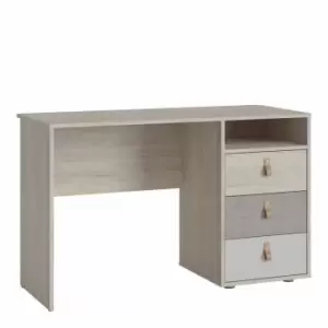 Image of Denim 3 Drawer Desk In Light Walnut Grey Fabric Effect And Cashmere