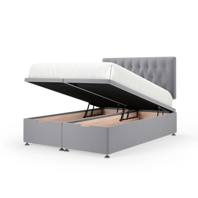 Image of Bedmaster Bedmaster Plush Velvet Ottoman Divan Base And Button Headboard in Silver Size: Double Silver Double Unisex 7867870209680