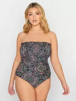 Image of Yours Aztec Tile Shirred Swimsuit, Black, Size 20, Women