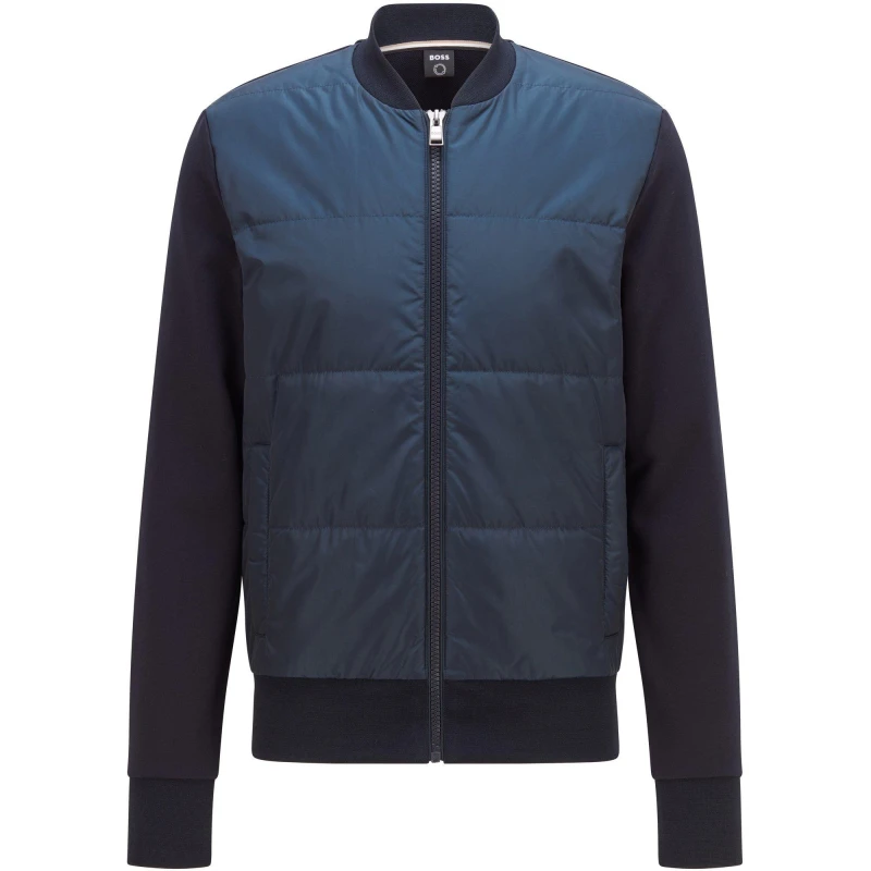 Image of Boss Mens Skiles Black Quilted Cotton Long Sleeve Hybrid Jacket Navy 404 male Small