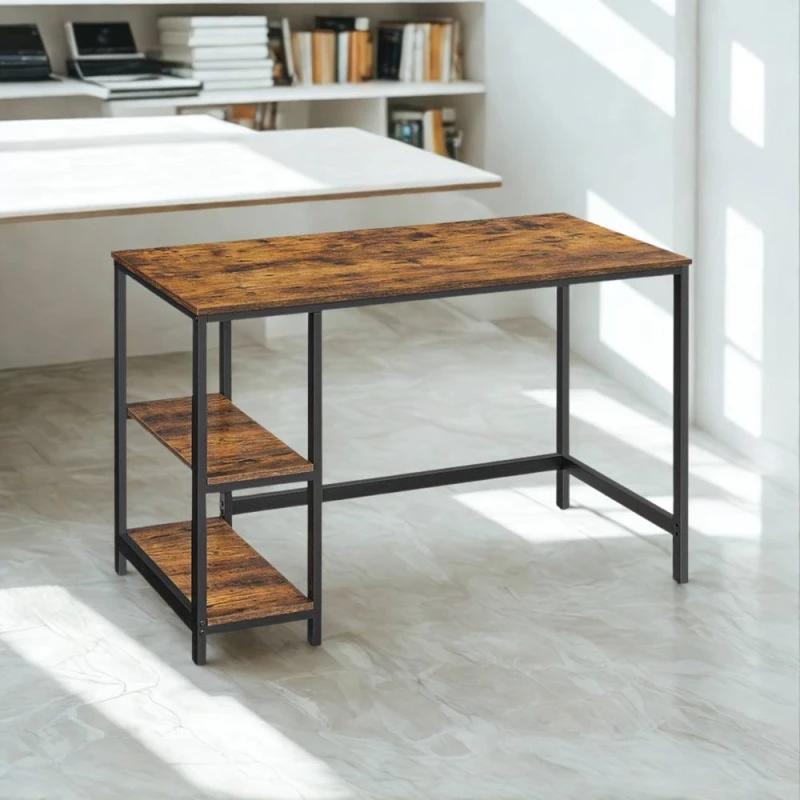 Image of Pirlo Plush Industrial Rustic 120CM Computer Desk With Adjustable Shelves in Brown Brown Unisex