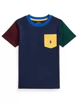 Image of Ralph Lauren Boys Colour Block T-Shirt - French Navy Multi, Navy, Size 6 Years