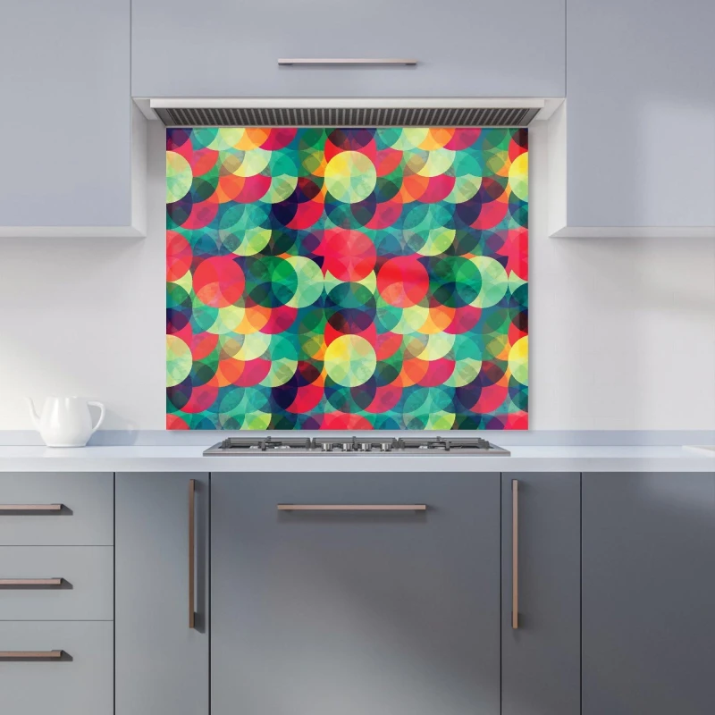 Image of Warren Reed - Designer Colourful Grunge Circle Pattern Kitchen Splashback in Red Size: 700mm x 650mm Red Unisex 700mm x 650mm
