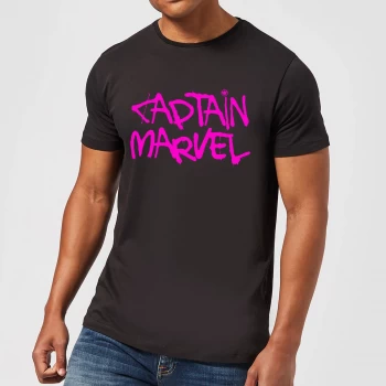 Image of Captain Marvel Spray Text Mens T-Shirt - Black - 5XL