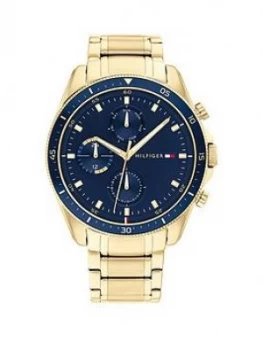 Image of Tommy Hilfiger Gold Plated Case Blue Dial And Bracelet Strap Watch