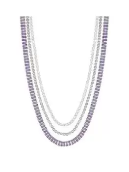 Image of Mood Silver Lavender And Pearl Mixed Stone Choker Necklace - Pack of 3, Silver, Women