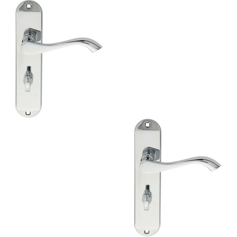 Image of Loops 2x PAIR Curved Lever on Chamfered Bathroom Backplate 180 x 40mm Polished Chrome Multi