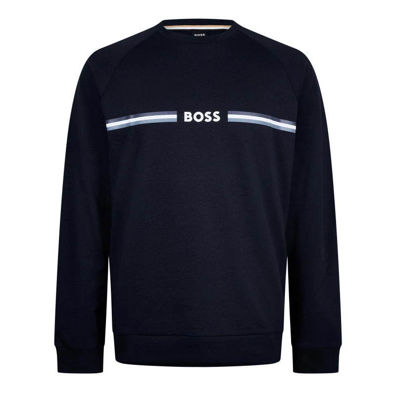 Image of Boss Mens Authentic Cotton Relaxed Fit Crew Sweatshirt Navy 403 male S