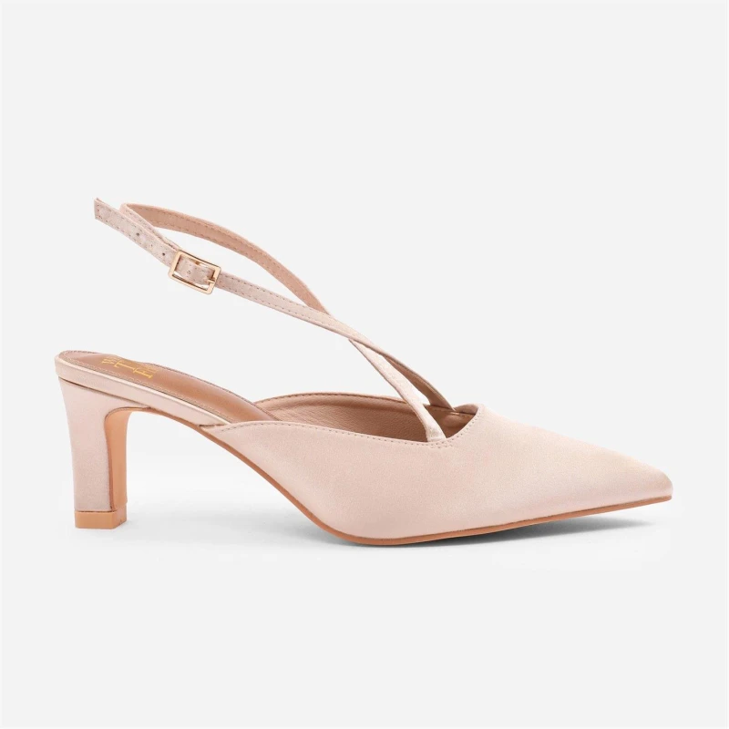 Image of Where's That From 'Raizel' Pointed Toe Low Block Heel With Cross Over Ankle Strap Beige