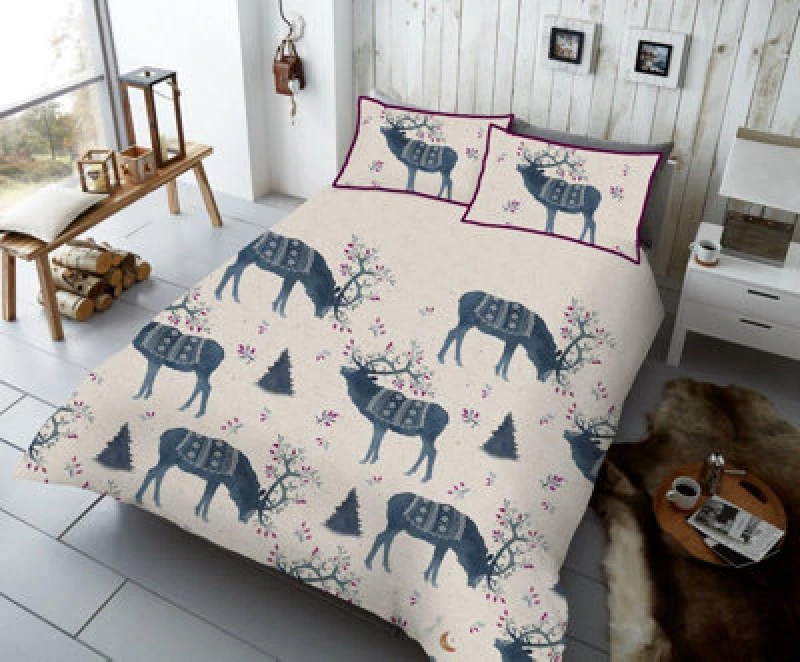 Image of Smart Living Smart Living Printed Polycotton Christmas Duvet Cover With Pillowcases in Mid Blue Size: Double Mid Blue Double Unisex 5051346156598