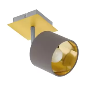 Image of Wall Light Colour Brushed Brass Satin Nickel Shade Cappuccino Fabric Bulb E14 7W