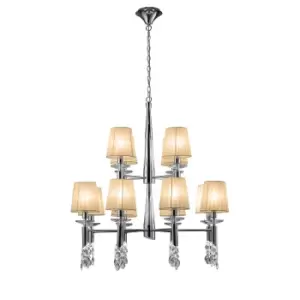 Image of Tiffany Pendant 2 Tier 12+12 Light E14+G9, Polished Chrome With Soft Bronze Shades & Clear Crystal