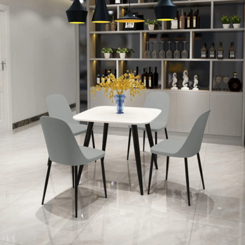 Image of Core Products Aspen White 80Cm Square Dining Table With 4 Light Grey Plastic Duo Design Chairs
