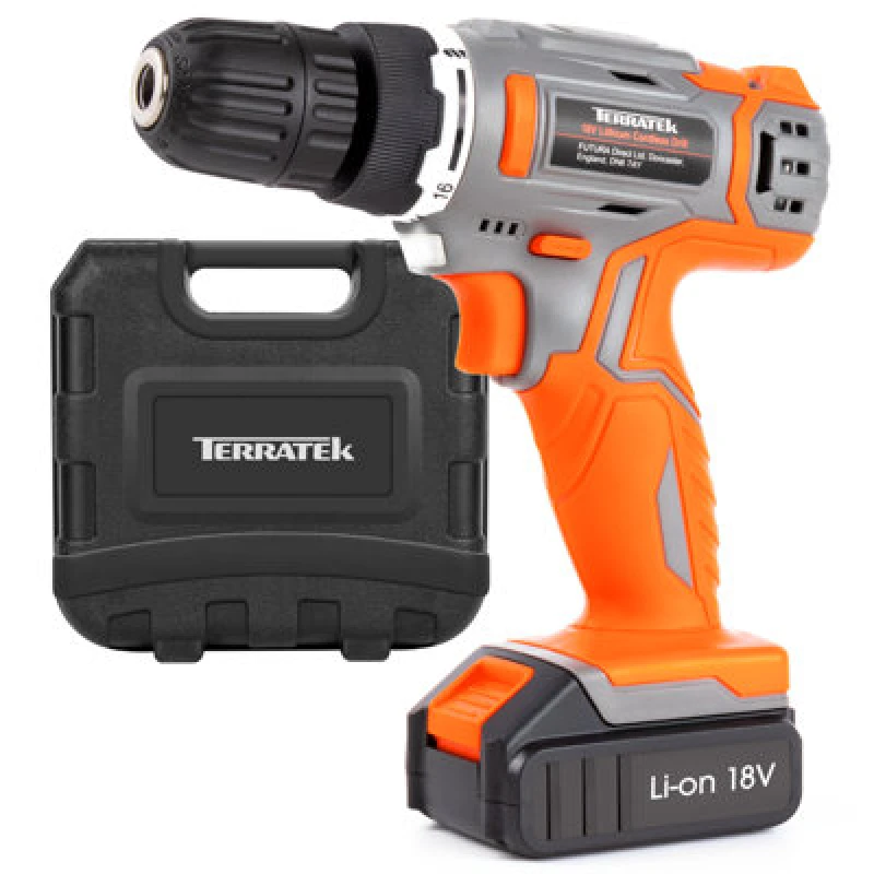 Image of TERRATEK Terratek - 18V/20V Max Cordless Drill Driver Electric Screwdriver Bit Set, LED Light, 1 Battery, 1 Charger and Case Included TD18C