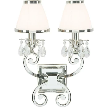 Image of Interiors 1900 Lighting - Interiors Oksana Nickel - 2 Light Indoor Twin Candle Wall Light Polished Nickel Plate with White Shades, E14