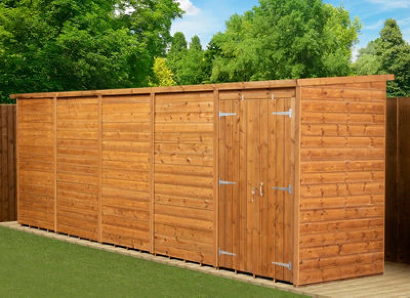 Image of Empire Sheds Empire Modular Pent 20X4 Dipped Treated Tongue And Groove Wooden Garden Shed Double Door (20' X 4' / 20ft X 4ft) (20X4)