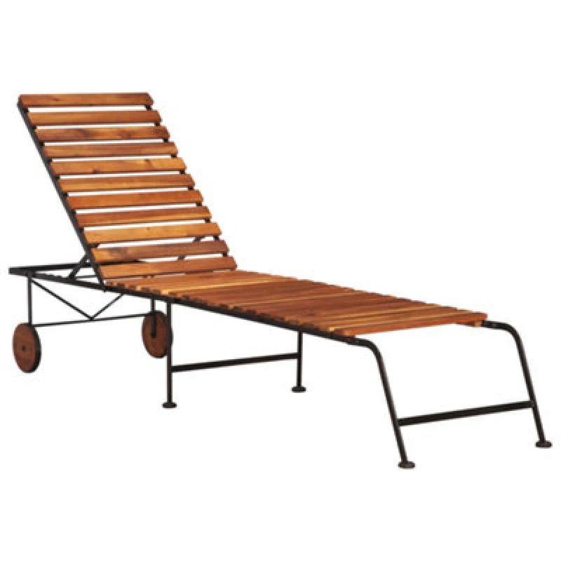 Image of vidaXL Solid Acacia Wood Sun Lounger with Steel Legs Outdoor Recliner Chair