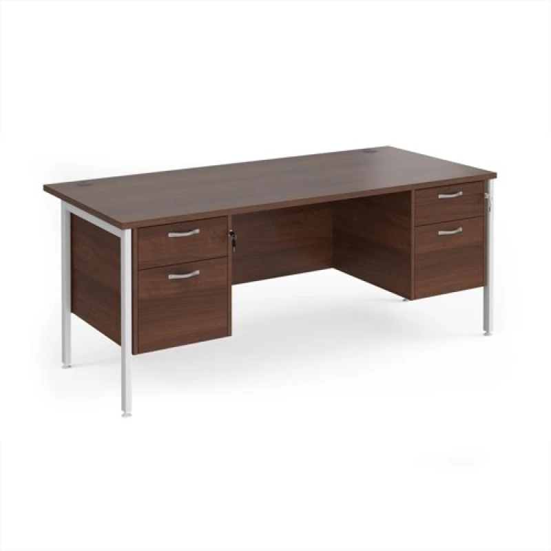 Image of Maestro 25 Office Desk Rectangular Desk 1800mm With Double Pedestal Walnut Top With White Frame 800mm Depth Maestro 25 MH18P22WHW Walnut MH18P