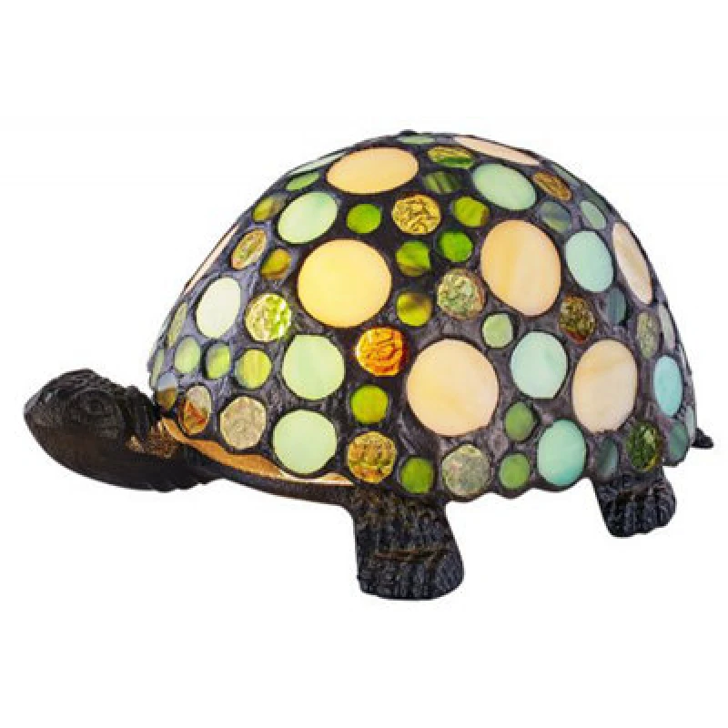 Image of Happy Homewares Handmade Green And Amber Pebble Glass Tortoise Tiffany Lamp With Bronze Base