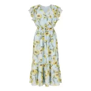 Image of Yumi Blue Sunflower Print Midi Dress - Blue