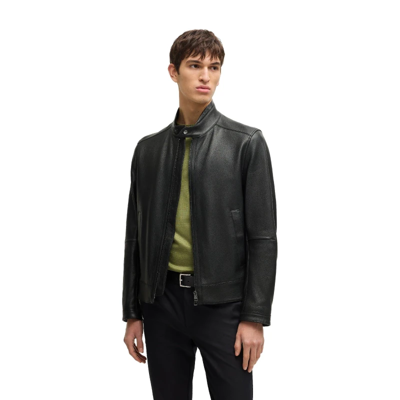 Image of Boss Mens H Mansell3 Leather Jacket Black male 40 (50)