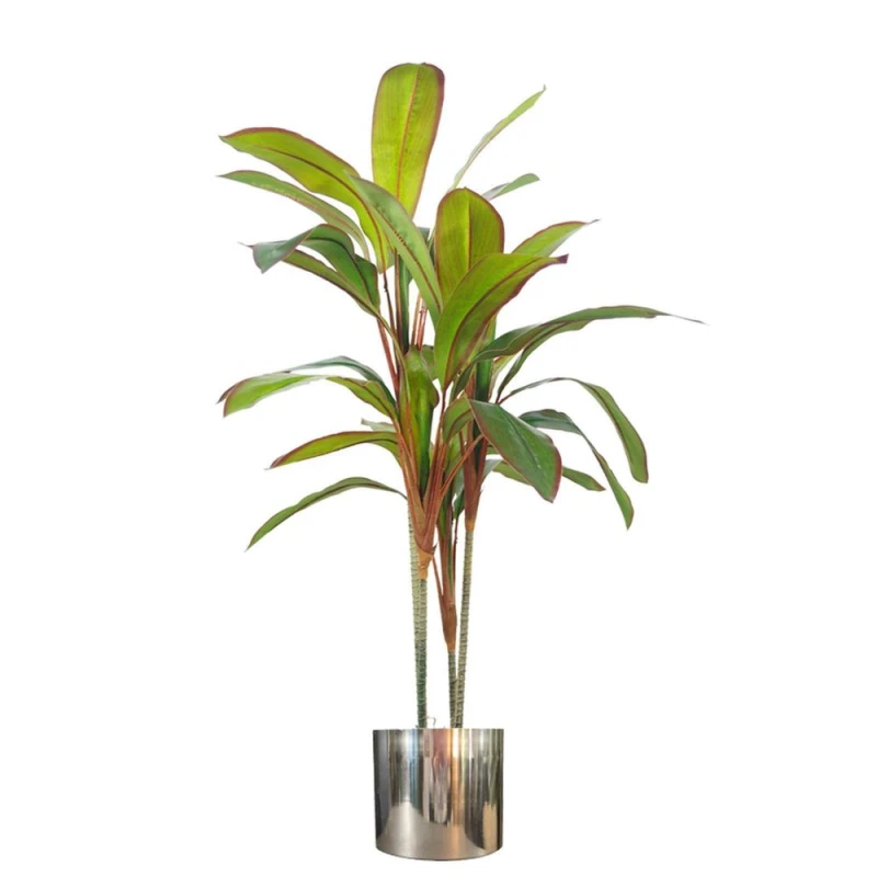 Image of Leaf Tropical Artificial Dracaena Palm Plant Realistic Large Silver Planter 100cm Botanik Green