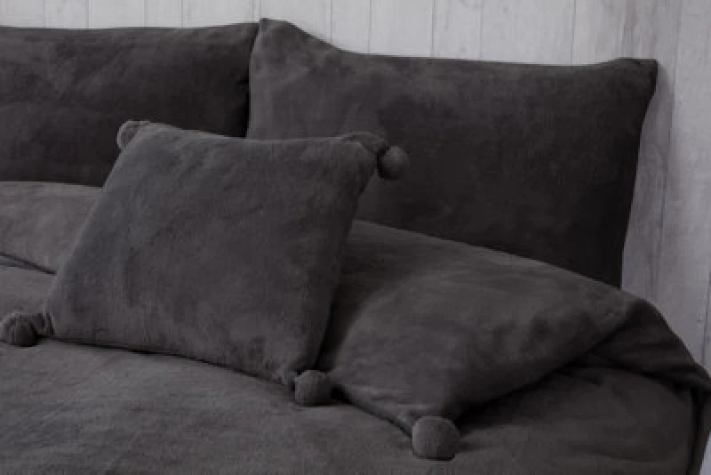 Image of Rapport Home Pom Pom Fleece Duvet Cover Set with Pillowcase in Charcoal Size: Single Charcoal Unisex Single