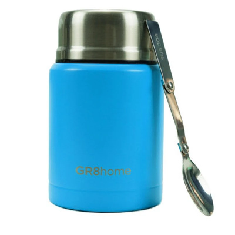 Image of Gr8 Home Stainless Steel Insulated Vacuum Food Flask With Spoon Blue Blue unisex