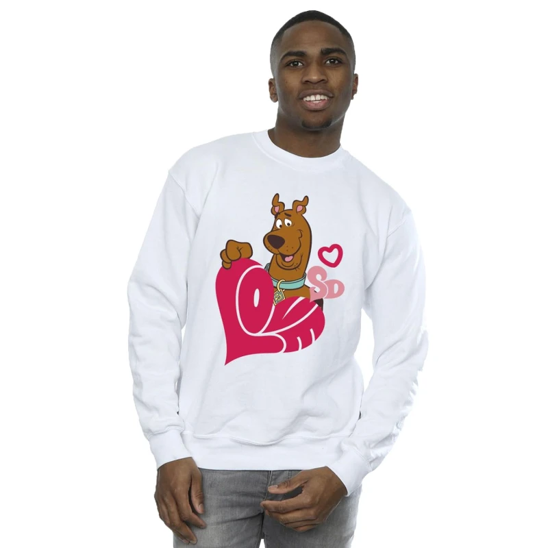 Image of Scooby Doo Scooby Doo Men Love Heart Sweatshirt in White Size: Small White S Male 5063376336277